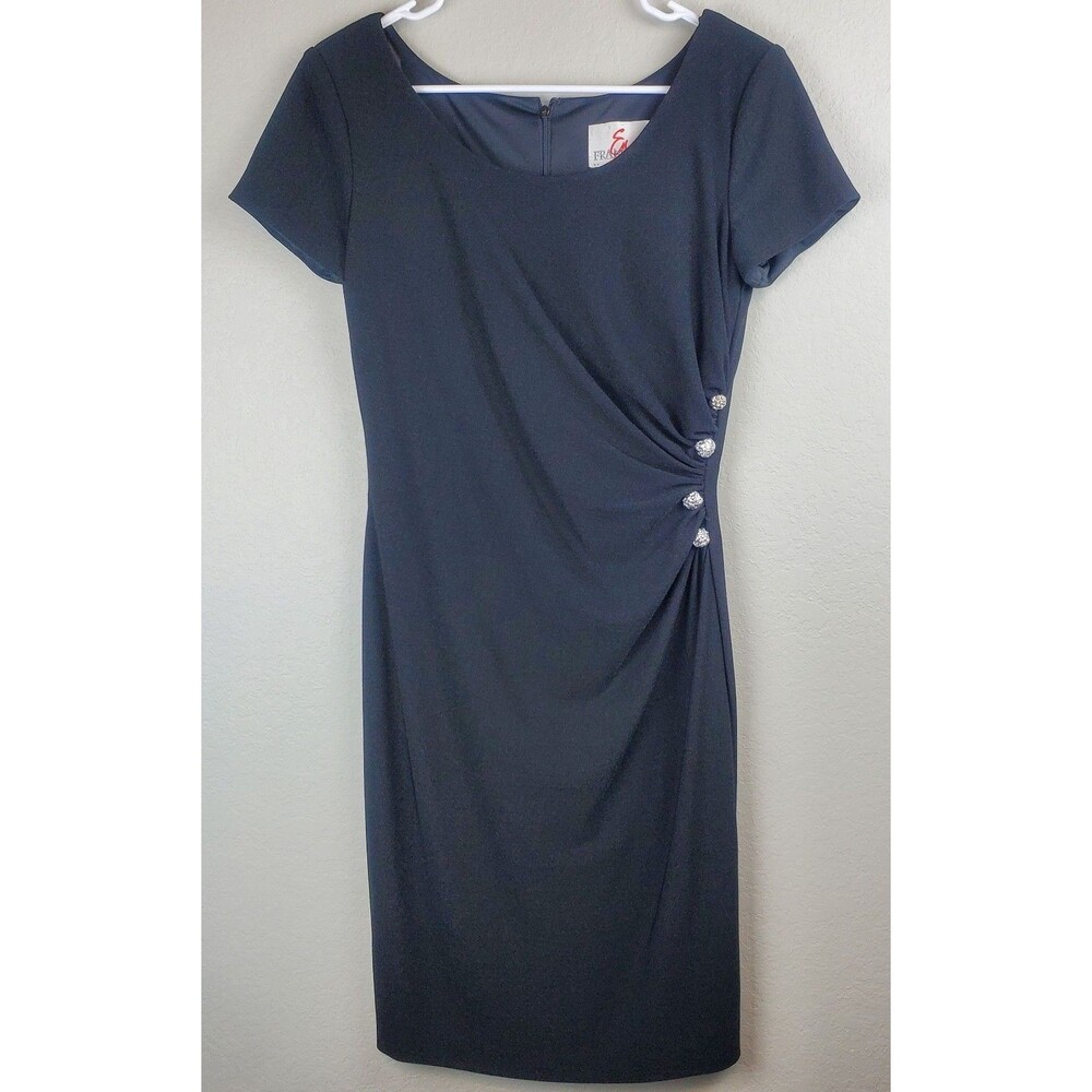 En Francais by Huey Waltzer Size 8 Black Dressy Dress Gathered Side Stretchy